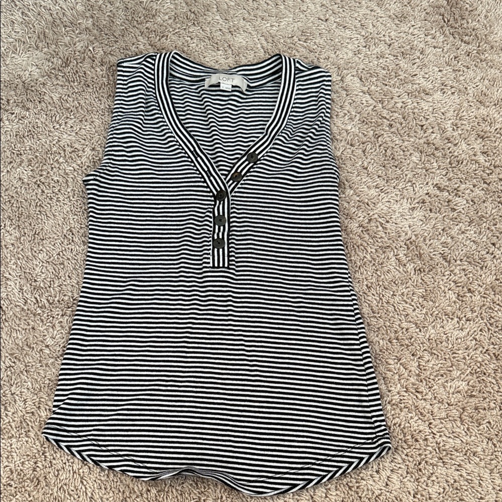 LOFT Black and White Striped Tank Top